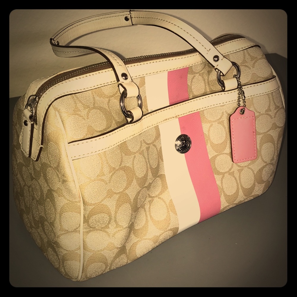 Coach women’s handbag pink/white stripe